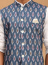 Vastramay Men's Grey Printed Cotton Nehru Jacket With White Kurta And Pyjama Set